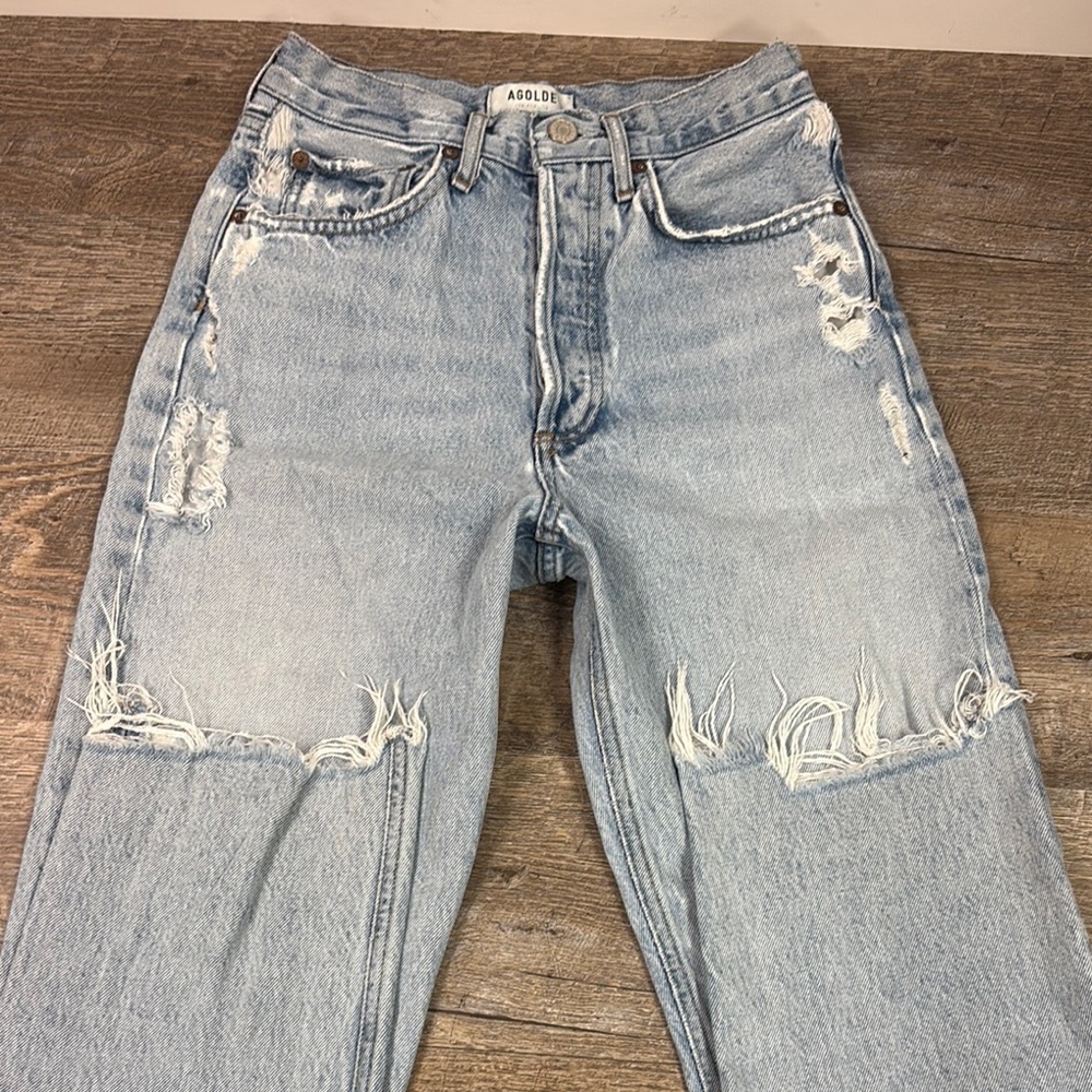 AGOLDE Women’s 90’s Crop Distressed High Rise Button Fly Jeans Size 24